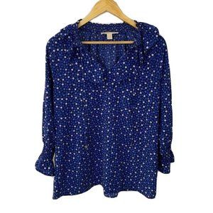 Michael Kors Blue Floral Prairie Blouse Size Large Blue Prairie Cottagecore